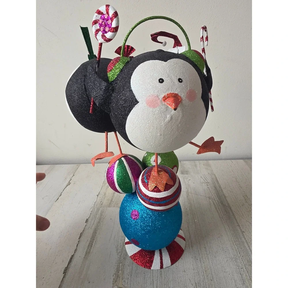 Vintage Pier‎ 1 penguin statue glitter stack candy sparkle ball statue figurine